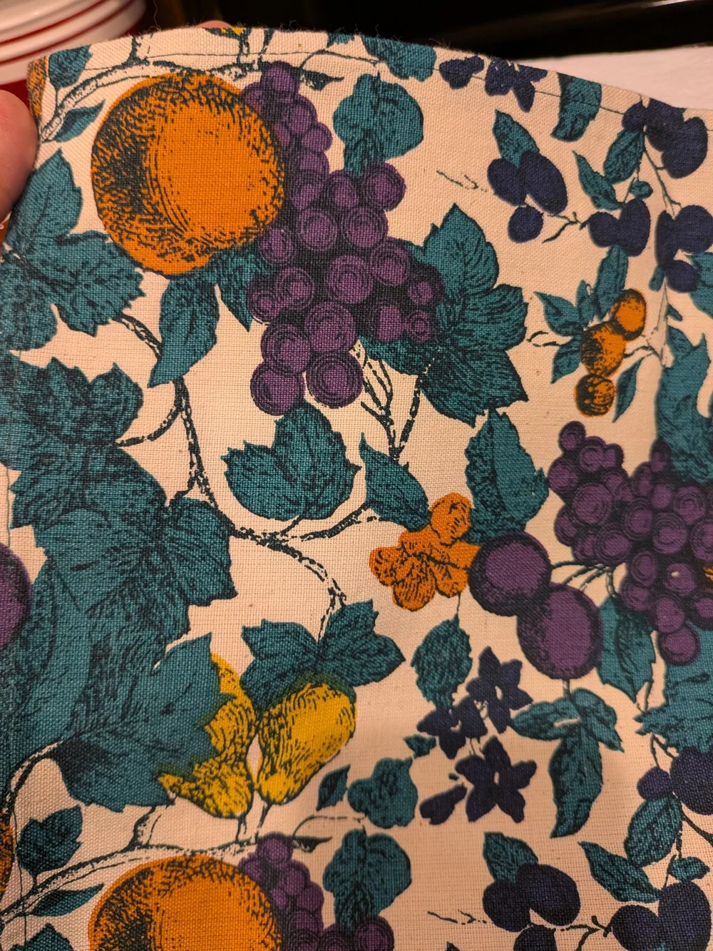 KISMET Cotton Kitchen Towel in Teal, Purple & Orange Fruit NWT New Old Stock
